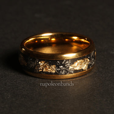 "Celestial Ember" Meteorite & Gold Leaf Wedding Band – Tungsten Carbide, Men's Promise Ring-8mm