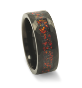 "Crimson Forge" Red Garnet Inlay,  Hammered Black Tungsten Carbide Wedding Band with Perfect Gift for Him-8mm