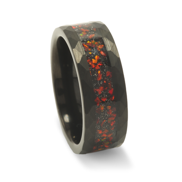 "Crimson Forge" Black Tungsten Wedding Band with Red Garnet Inlay, Perfect Gift for Him