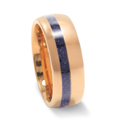 "Celestial Horizon"  Blue Sandstone Inlay Rose Gold Tungsten Carbide Wedding Band Galaxy Design-8mm