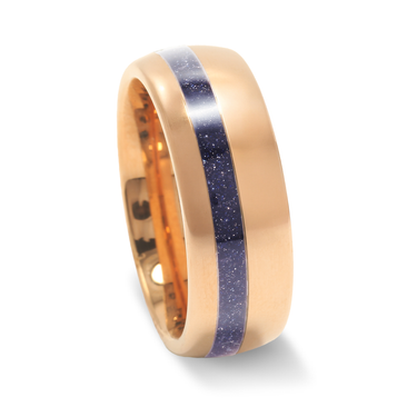 "Celestial Horizon" Rose Gold Tungsten Wedding Band with Black Sandstone Inlay and Galaxy Design