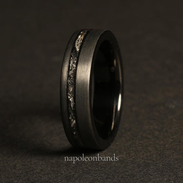 "The Abyss" Meteorite Brushed Wedding ring, Black obsidian sandblasted Tungsten Carbide Mens Wedding Band-6mm