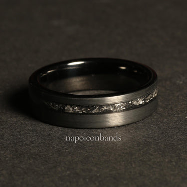 "The Abyss" Meteorite Brushed Wedding ring, Black obsidian sandblasted Tungsten Carbide Mens Wedding Band-6mm