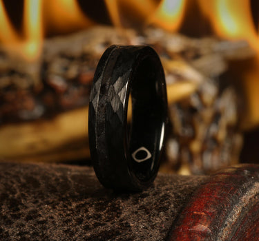 "Dominion" Black Hammered Tungsten Carbide Men's Wedding Band with Volcanic Rock Inlay from Mount Vesuvius