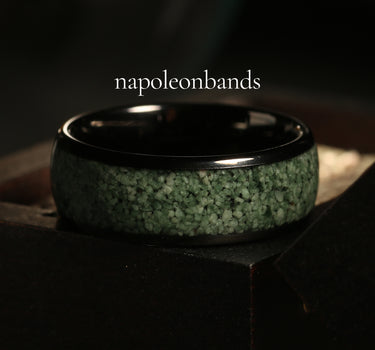 "Nomad" Crushed Moss Agate Black Dome Polish Tungsten Carbide Men's Wedding Band