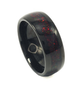 "Firefall" Black Fire Opal Dome Polish Tungsten Carbide Ring, 8mm