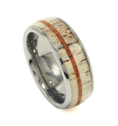 "Wildwood" Deer Antler Koa Wood Dome Polished Tungsten Carbide Ring, 8mm