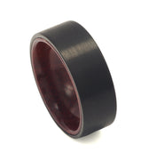 "Redwood" Brushed Tungsten Carbide Ring with Red Wood Inlay, 8mm