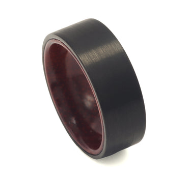 "Redwood" Brushed Tungsten Carbide Ring with Red Wood Inlay