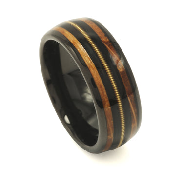 'Queen' Guitar String Black Strip Whiskey Barrel Dome Polished Black Tungsten Carbide