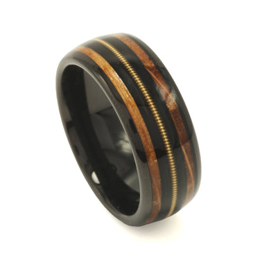 'Queen' Guitar String Black Strip Whiskey Barrel Dome Polished Black Tungsten Carbide, 8mm