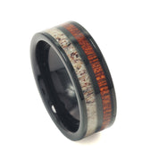 "Brutus" Deer Antler Koa Wood Black Tungsten Carbide Ring, 8mm