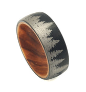 "Everwood" Tree Design Surface with Whiskey Barrel Inner Ring Black Tungsten Carbide Ring 8mm