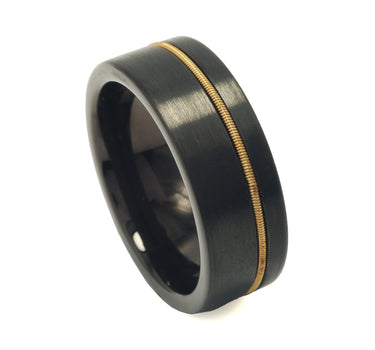 'Legend' Gold Guitar String Brushed Black Tungsten Carbide Ring