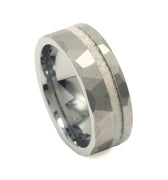 "October" White Opal Inlay Hammered Tungsten Carbide Ring, 8mm