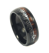 "Hunter" Steel Arrow Design Koa Wood Meteorite Dome Polish Tungsten Carbide Ring 8mm