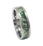 "Evergreen" Hammered Silver Tungsten Ring with Natural Moss Agate – Men's Wedding Band, 6mm