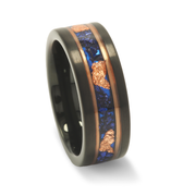 "Midnight Sapphire" Blue  Sapphire Yellow Gold Leaf Inlay  Black Tungsten Wedding Band for Men-8mm