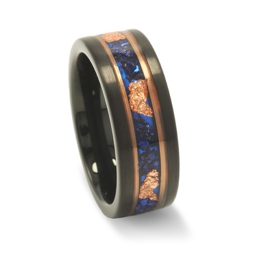 "Midnight Sapphire" Black Tungsten Wedding Band with Dark Blue Lab-Created Sapphire Inlay for Men