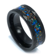 "Stargazer" Crushed Opal Inlay, Tungsten Carbide, Hammered Design-8mm