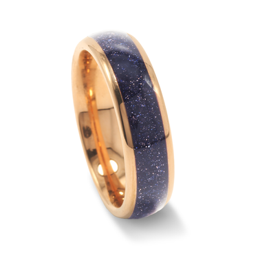 "Stellar Dawn 06" Blue Sandstone Inlay Rose Gold Tungsten Carbide Wedding Band  for Couples