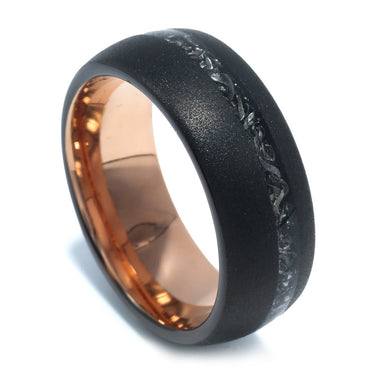 "Lunar" Meteorite Inlay, Rose Gold, Tungsten Carbide, Sandblasted Finish-8mm