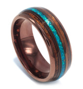 "Islander" Crushed Opal & Exotic Koa Wood, Coffee Rose Gold Tungsten Carbide-8mm