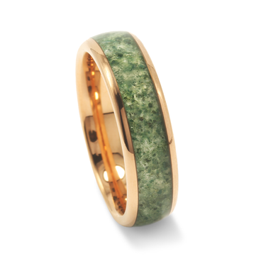 "Verdant Rose" Rose Gold Polished Tungsten Wedding Band with Moss Agate Inlay for Men and Women