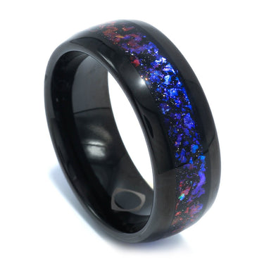 "Astronomer" Crushed Blue Sandstone Inlay, Tungsten Carbide, Black Domed Design, Men's Wedding Ring, 8mm