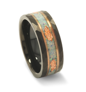 "Arctic Flame" White Opal Inlay, October Birthstone Black Tungsten Wedding Band   for Him
