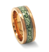 "Forest Ember" Green Moss Agate Inlay, Rose Gold Hammered Tungsten Carbide Band  for Men