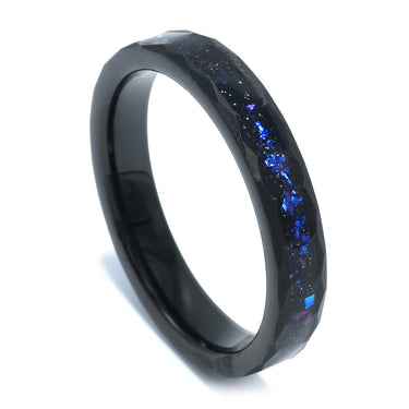 "Orion" Crushed Blue Sandstones Inlay, Tungsten Carbide, Hammered Design-4mm