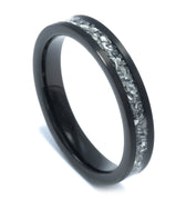 "Stellar Elegance" Meteorite Inlay, Tungsten Carbide, Black, Brushed Design-4mm