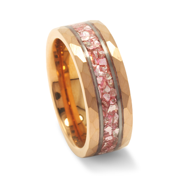 "Blush Forge" Pink Morganite Hammered Rose Gold  Tungsten Carbide Wedding Band for Men