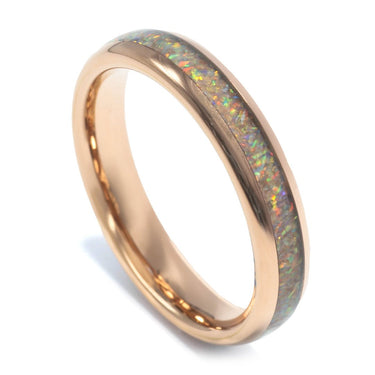 "Opal Glow" Crushed White Opal Inlay, Rose Gold, Tungsten Carbide- 4mm