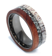 "Legacy" Deer Antler, Meteorite, and Ironwood Inlay, Tungsten Carbide, Gunmetal-8mm