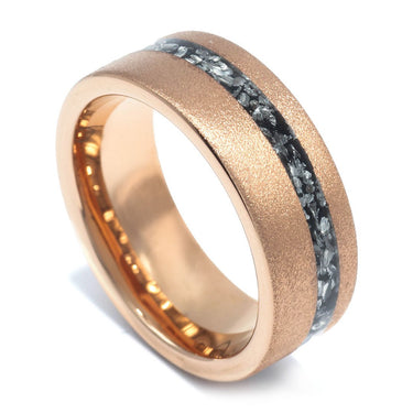 "Splendor" Meteorite Inlay, Rose Gold, Tungsten Carbide, Sandblasted Finish-8mm