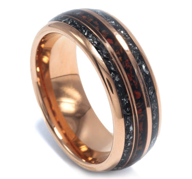 "Explorer" Meteorite, T-rex Dinosaur Bone, Rose Gold Tungsten Carbide Polished Finish-8mm