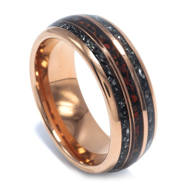 "Explorer" Meteorite, T-rex Dinosaur Bone, Rose Gold Tungsten Carbide Polished Finish-8mm