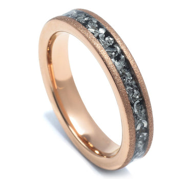 "Celestial" Meteorite Inlay, Rose Gold Tungsten Carbide, Women's Wedding Ring, 4mm Sandblasted Design