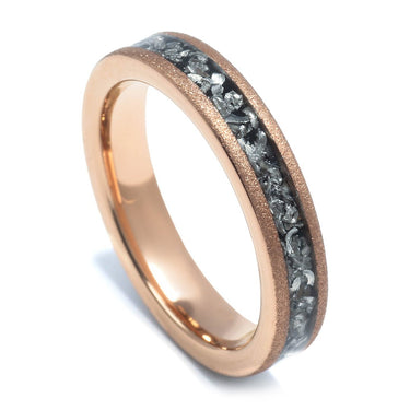 "Celestial" Meteorite Inlay, Rose Gold Tungsten Carbide, Women's Wedding Ring, Sandblasted Design, 4mm