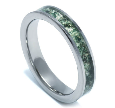 "Eco-Lover" Moss Agate, Tungsten Carbide, Women's  Wedding Ring, 4mm