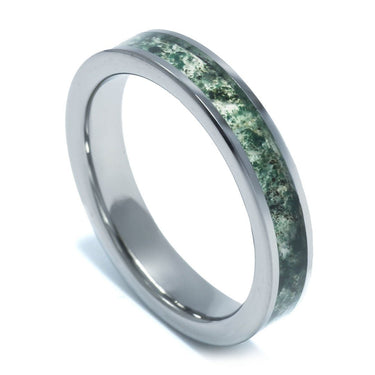 "Eco-Lover" Moss Agate, Tungsten Carbide, Women's  Wedding Ring, 4mm