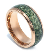 "Gaia" Moss Agate, Rose Gold Tungsten Carbide, Dome Polished Design-8mm