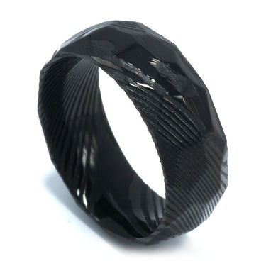 "Damascus" Tungsten Carbide, Black Hammered Damascus Ring Band, wedding ring, 8mm