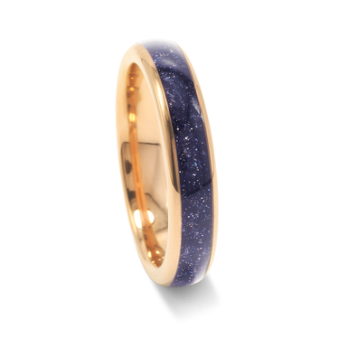 "Stellar Dawn 04" Rose Gold 4mm Wedding Band with Blue Sandstone Inlay, Outer Space-Inspired Design-4mm