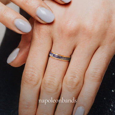 "Stellar Dawn 04" Rose Gold 4mm Wedding Band with Blue Sandstone Inlay, Outer Space-Inspired Design-4mm