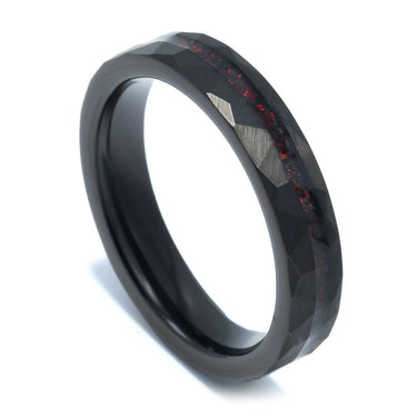 "Mystic Dragon" Fire Opal Inlay, Tungsten Carbide, Black, Hammered Design, 4mm