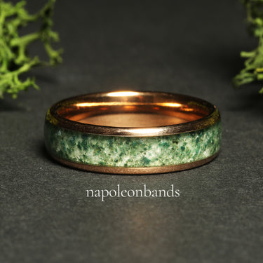 "Gaia Bond" Ring Set – Green Moss Agate His and Hers Rose Gold Wedding Bands for Couples