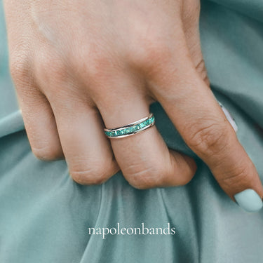 "Celestial Aqua" Aquamarine Birthstone Silver Tungsten Wedding Band  for Women-4mm